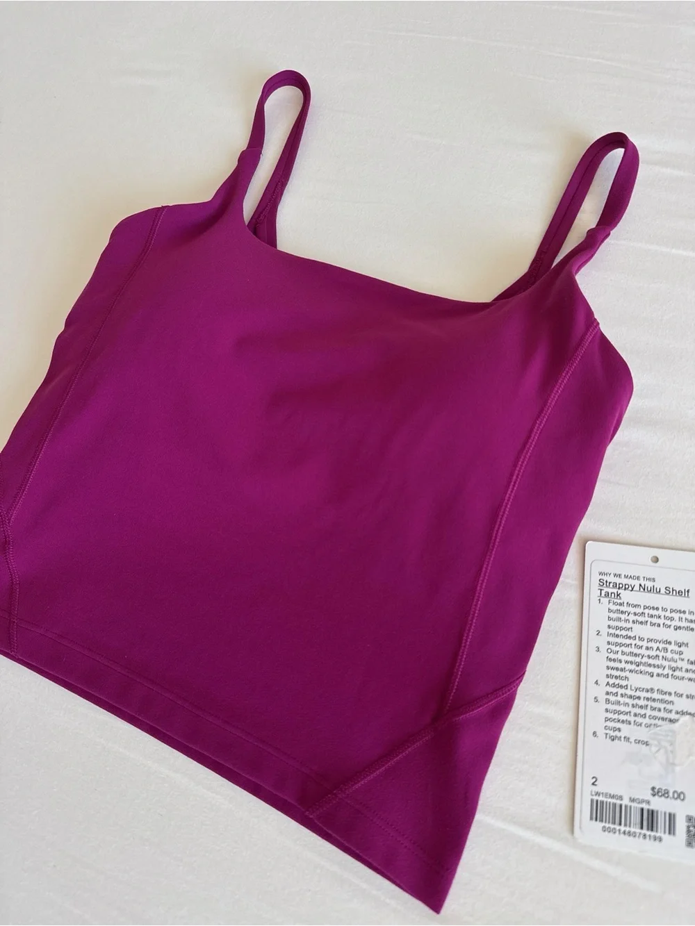lululemon Strappy Nulu Shelf Tank Magenta Purple MGPR Size 2